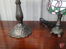 (2) stained glass metal table lamps, tallest is 19inH. Both