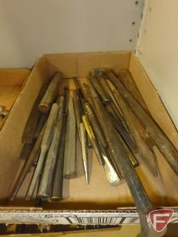 Drill bit index with bits, box end wrenches, punches; contents of shelf