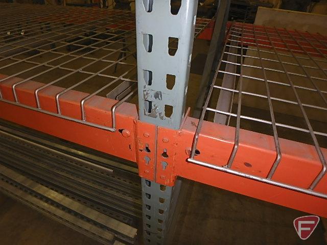 Pallet racking: (7) 228"X48" uprights, (48) 144" crossbars, and (48) metal grates with support beams