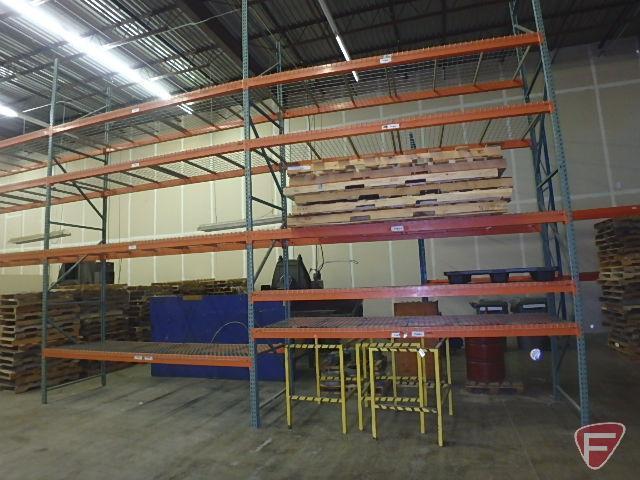 Pallet racking: (7) 228"X48" uprights, (48) 144" crossbars, and (48) metal grates with support beams