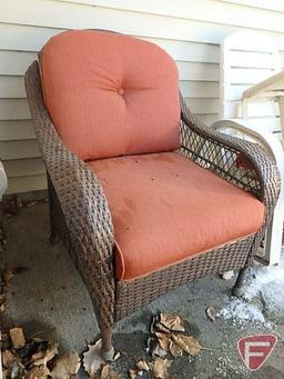 Wicker deck chair, dark brown with orange cushion