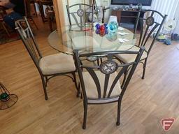 Glass top metal patio set with table and 4 metal chairs