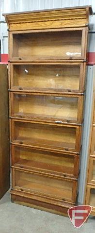 Lawyer book shelf, 6 sections, glass doors, 92inHx34inWx12inD at base and crown,
