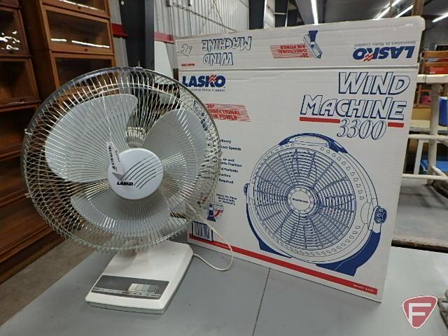 Galaxy 16in Oscillating fan and Lasko Wind Machine 3300. Both