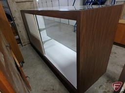 Glass lighted display case, sliding doors, glass adjustable shelving, 39inHx72inWx20inD