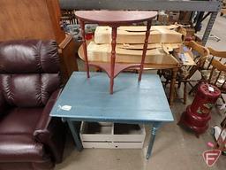 Painted wood table,28inHx36inWx24inD, half circle occasional table, and