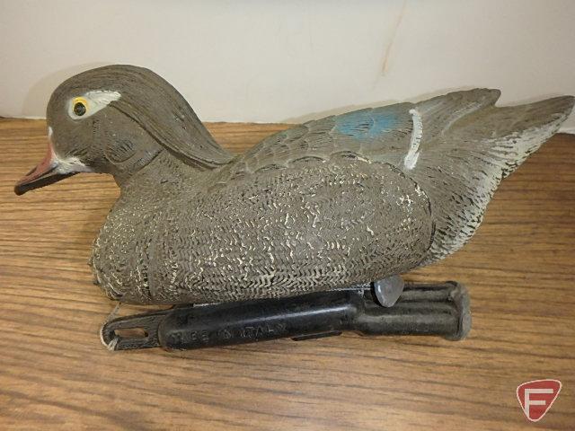 Duck decoys. Herters plastic, unknown make wood, J C Higgins Life-Like Decoy Sears Roebuck & Co.