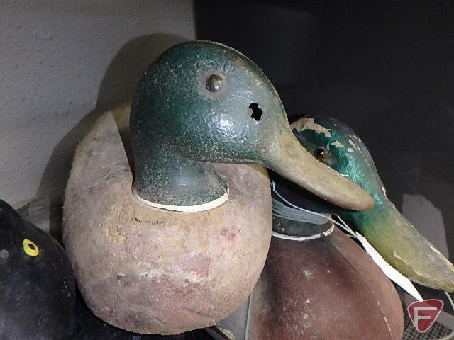 Duck decoys. Herters plastic, unknown make wood, J C Higgins Life-Like Decoy Sears Roebuck & Co.