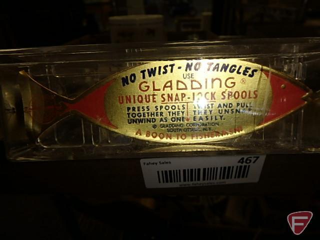 Gladding floating casting line, Pflueger Akron No. 1895 reel, Zebco 66 reel, fishing pole handle