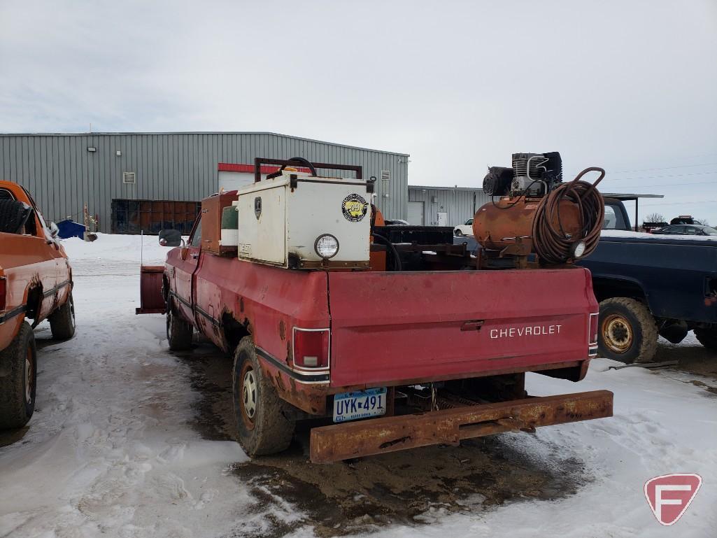 1986 Chevrolet K20 Pickup Truck with front snow plow, VIN # 1gcgk24m7gf414451