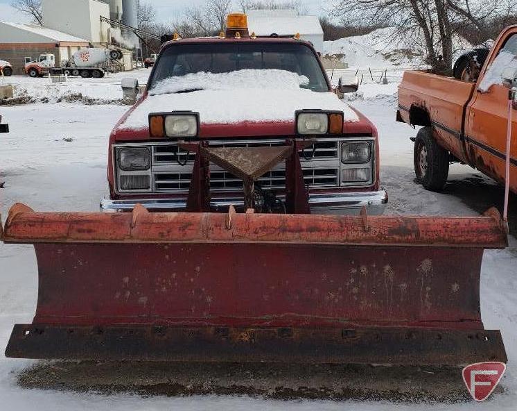 1986 Chevrolet K20 Pickup Truck with front snow plow, VIN # 1gcgk24m7gf414451