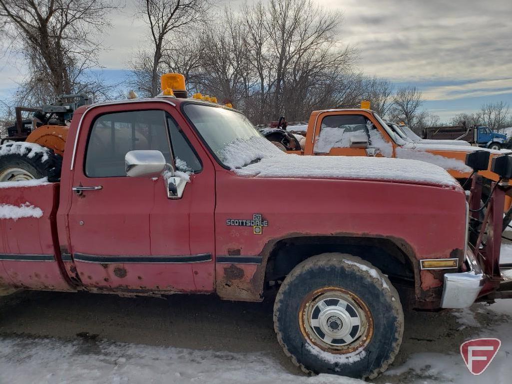 1986 Chevrolet K20 Pickup Truck with front snow plow, VIN # 1gcgk24m7gf414451