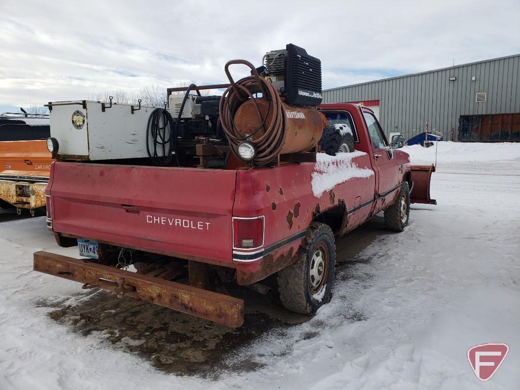 1986 Chevrolet K20 Pickup Truck with front snow plow, VIN # 1gcgk24m7gf414451