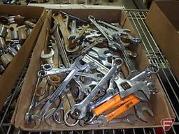 Assorted combination open end and ratcheting box end wrenches SAE and adjustable wrench