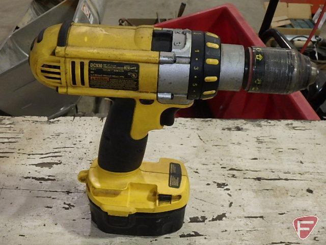 DeWalt cordless power tools: 14.4v DC930 drill, 14.4v DW991 drill, 7.2-14.4v charger, case,