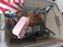 Yard/Garden decoration: American flags, small wheelbarrow, wood wagon, impact sprinklers, stock pot