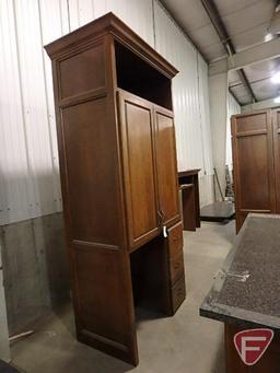 Wood 2 door cabinet/wardrobe with 3 drawer storage, 24"x42-1/2"x99"H