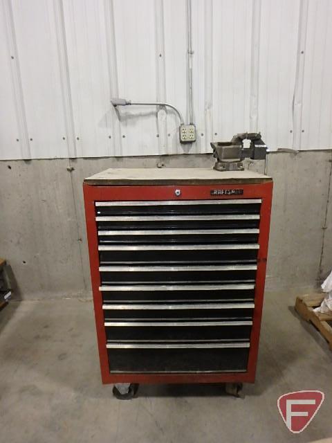 Craftsman 9 drawer tool chest on steel casters with Columbian 4-1/2" bench vise