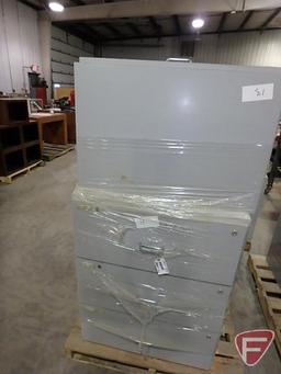 (3) 3 drawer pressed board lateral filing cabinets