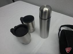 Cabela's 50lb fish scale, flashlight, stainless travel mug set