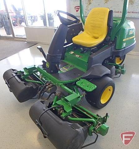 2007 John Deere 2500E Hybrid greens mower, 3293.9 hours showing, (3) 22" 11 blade reels, ROPS