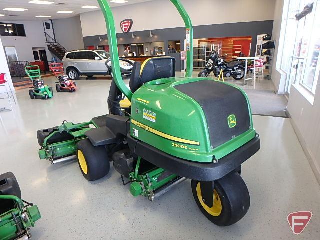 2007 John Deere 2500E Hybrid greens mower, 3293.9 hours showing, (3) 22" 11 blade reels, ROPS