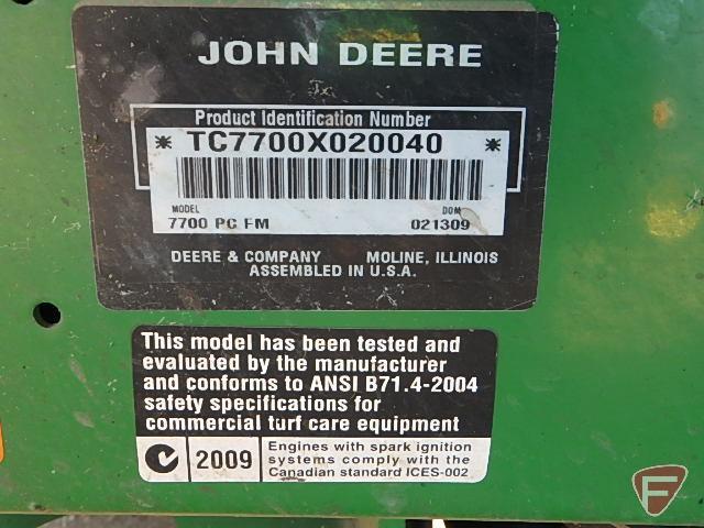 2009 John Deere 7700 diesel 2WD 5-gang fairway mower, ROPS, 1,208 hrs showing, SN: TC7700X020040