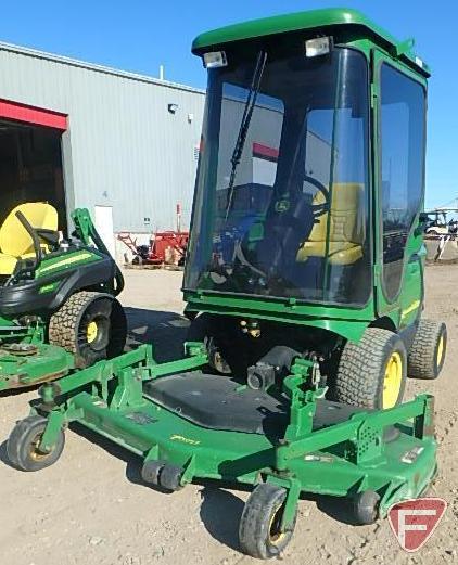 2009 John Deere 1435 front-mount zero-turn diesel rotary mower with cab, heat, and defrost, 1,444