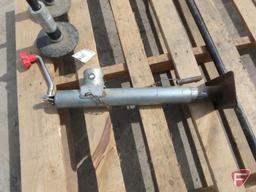 Trailer jack, (2) adjustable plow skids off of Western snow plow, and 5' prybar