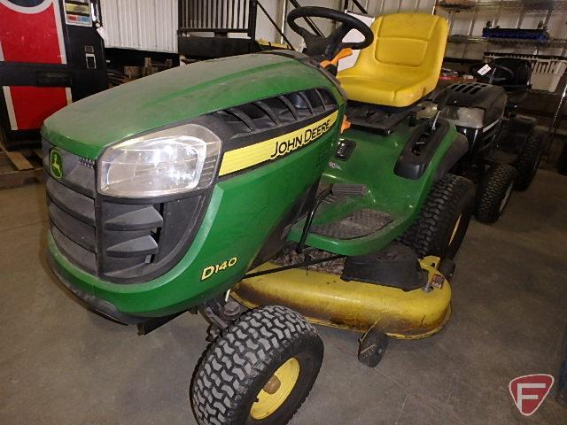 John Deere D140 lawn mower, 48in deck, 22hp, 200.4 hrs showing