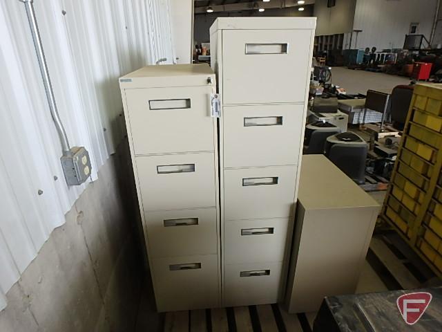 Five drawer file cabinet, four drawer file cabinet, two drawer file cabinet, metal, all three
