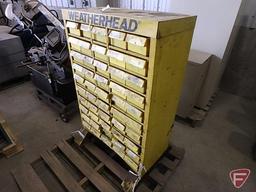 Weatherhead parts cabinet organizer with bins, no contents, approx. 30" L x 15" W x 47" H