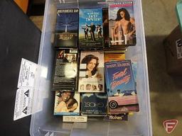 (2) totes with lids of VHS movies, contains big hits from '80s and '90s, featuring Whoopi Goldberg