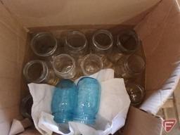 Blue and clear glass Mason/Ball canning jars