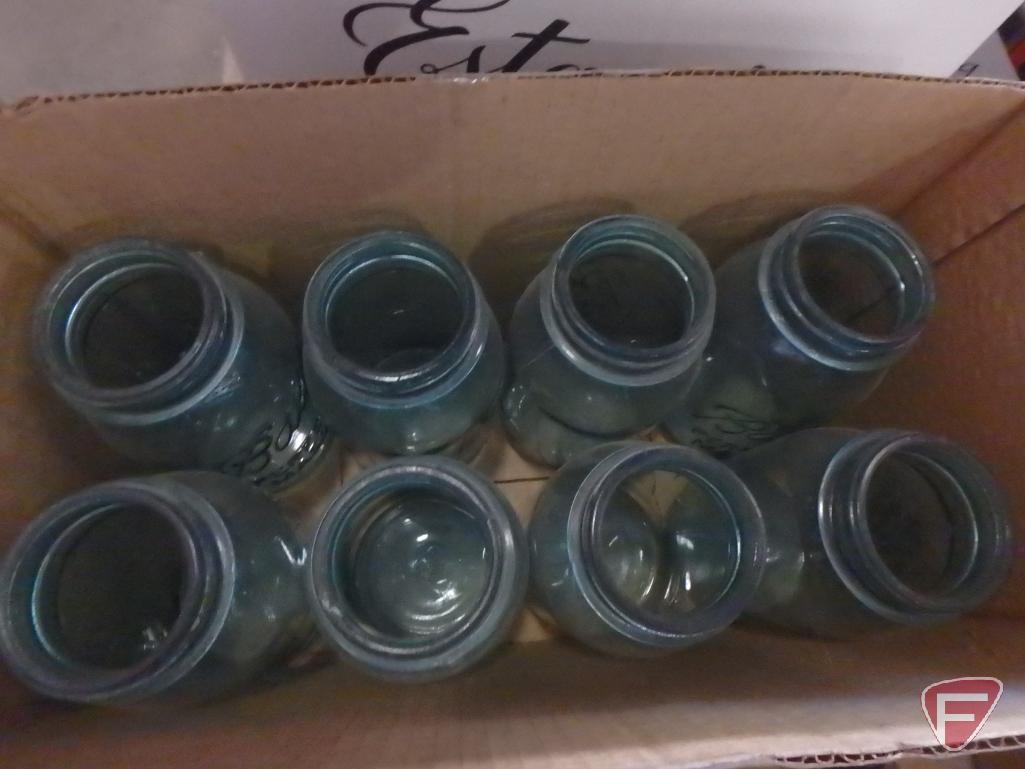 Blue and clear glass Mason/Ball canning jars