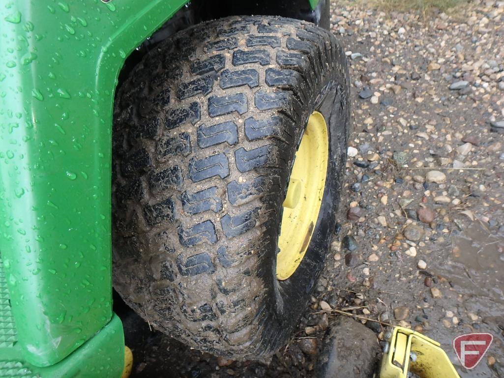 John Deere F525 riding lawn mower with 48in out-front rotary deck, 1197hrs showing, sn M0F525A141790