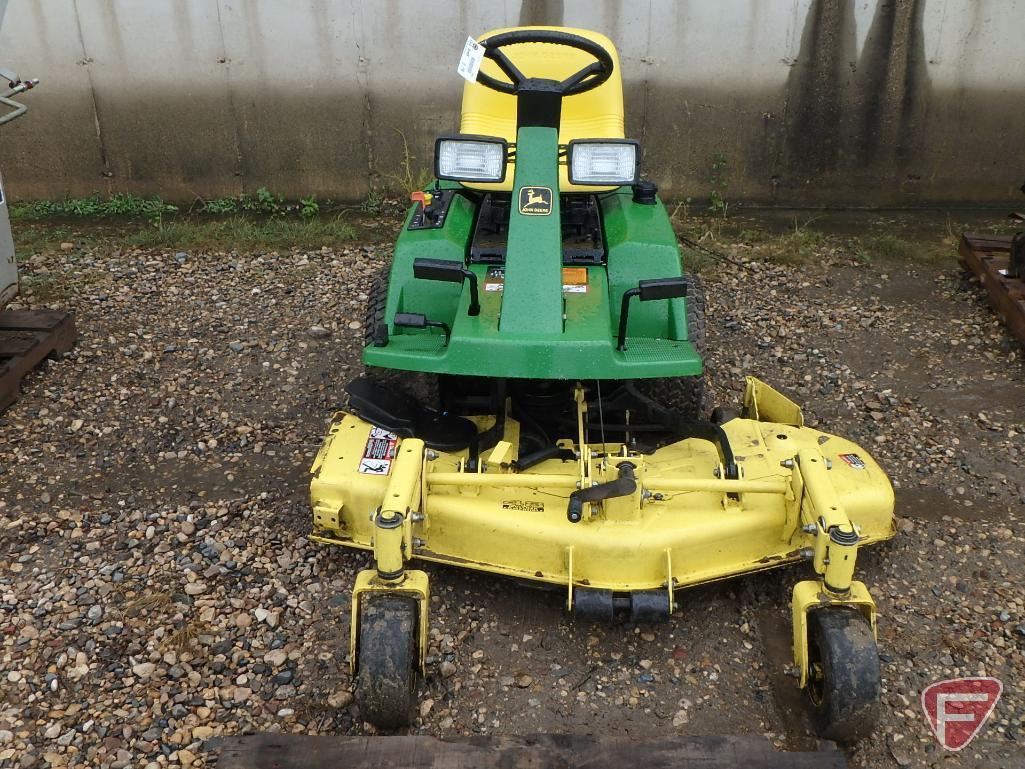 John Deere F525 riding lawn mower with 48in out-front rotary deck, 1197hrs showing, sn M0F525A141790