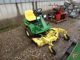 John Deere F525 riding lawn mower with 48in out-front rotary deck, 1197hrs showing, sn M0F525A141790