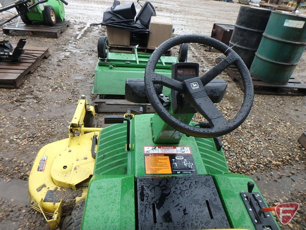 John Deere F525 riding lawn mower with 48in out-front rotary deck, 1197hrs showing, sn M0F525A141790