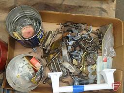 Hardware organizers, Harvest States thermometer, misc. hardware, screws, nuts, bolts, washers