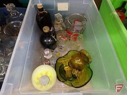 Glass jugs, bottles, jars, bowls, vases, candle sticks, mugs, pitcher, Aladdin's Pump-A-Drink