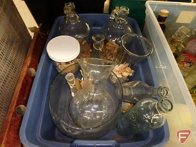 Glass jugs, bottles, jars, bowls, vases, candle sticks, mugs, pitcher, Aladdin's Pump-A-Drink