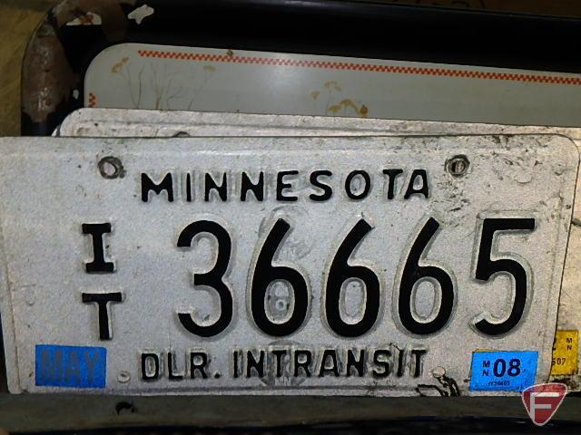 Car items: reflectors, funnel, MN license plates, windshield wipers, V-belts, street sign