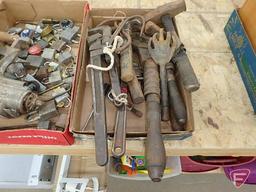 Adjustable wrenches, hooks, meat grinder, padlocks and keys, hand scythes, other metal items