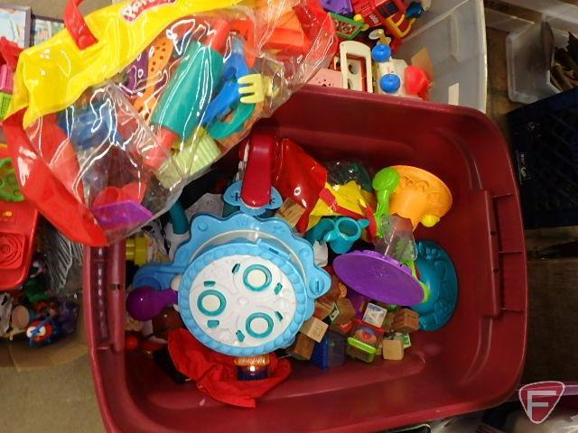 Children's toys, two totes, one has lid