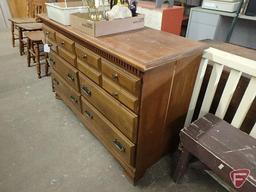 Wood dresser/storage cabinet, 6 drawers, 32inHx50inWx18inD, some hardware missing,