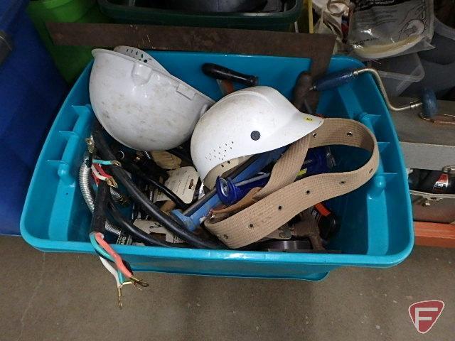 (2) metal tool boxes - empty, Skil 7 1/4in circular saw 574 in metal box, hand tools,