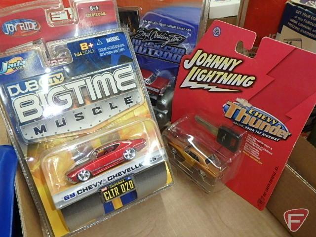 Toy cars, Matchbox, HotWheels, Jada Toys, Joy Ride, Johnny Lightning, and others.