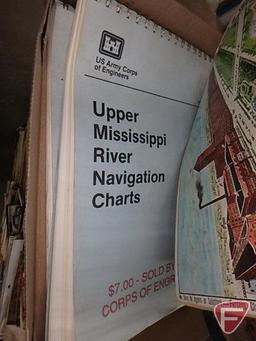 Navigation charts, Sears Roebuck Catalogues, books, vintage newspapers, LP vinyl album sets.