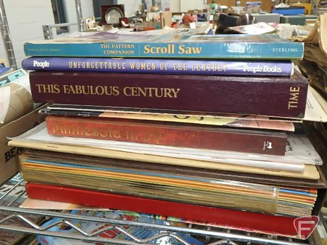 Navigation charts, Sears Roebuck Catalogues, books, vintage newspapers, LP vinyl album sets.